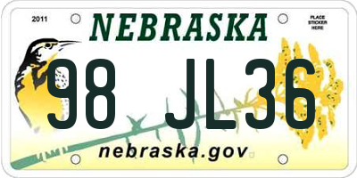 NE license plate 98JL36