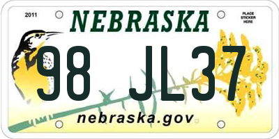 NE license plate 98JL37