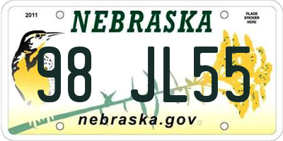 NE license plate 98JL55