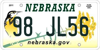 NE license plate 98JL56