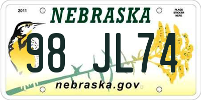 NE license plate 98JL74