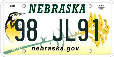 NE license plate 98JL91