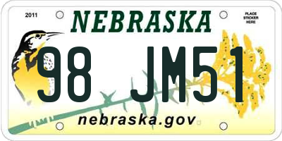NE license plate 98JM51