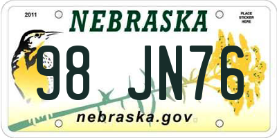 NE license plate 98JN76