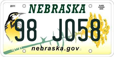 NE license plate 98JO58