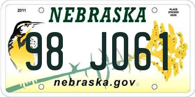 NE license plate 98JO61
