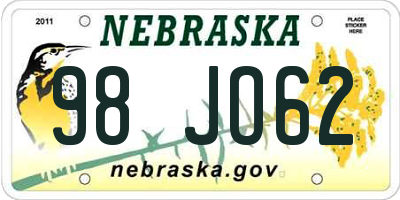 NE license plate 98JO62