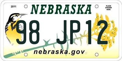 NE license plate 98JP12