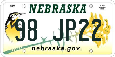 NE license plate 98JP22