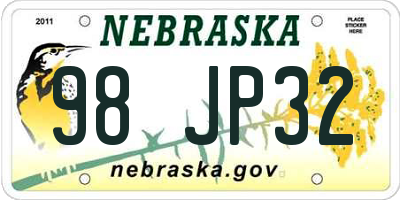 NE license plate 98JP32