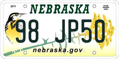 NE license plate 98JP50