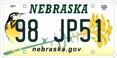 NE license plate 98JP51