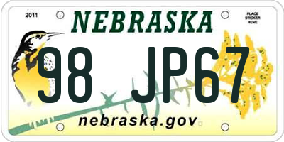 NE license plate 98JP67