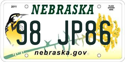 NE license plate 98JP86