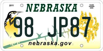 NE license plate 98JP87