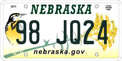 NE license plate 98JQ24