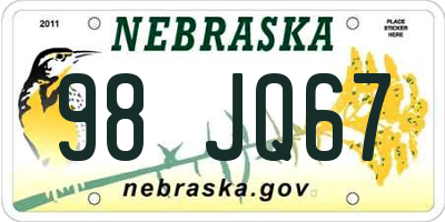 NE license plate 98JQ67