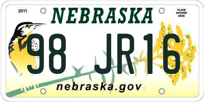 NE license plate 98JR16