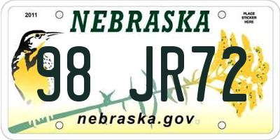 NE license plate 98JR72