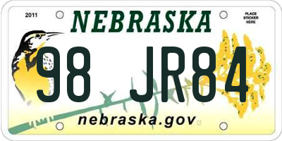 NE license plate 98JR84