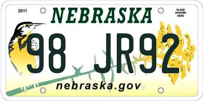 NE license plate 98JR92