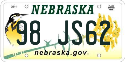 NE license plate 98JS62