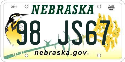 NE license plate 98JS67