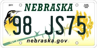 NE license plate 98JS75
