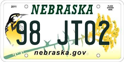 NE license plate 98JT02