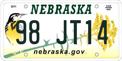 NE license plate 98JT14
