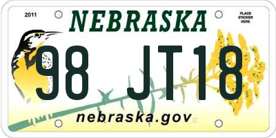NE license plate 98JT18
