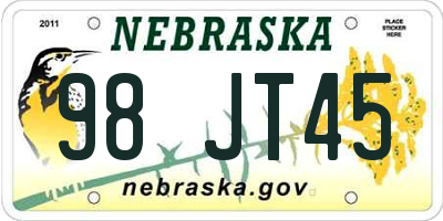 NE license plate 98JT45
