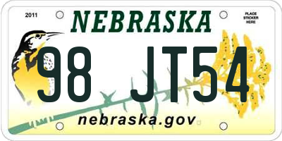 NE license plate 98JT54