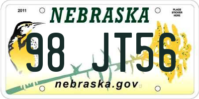 NE license plate 98JT56