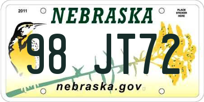 NE license plate 98JT72