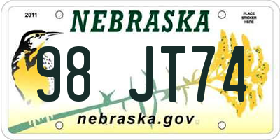 NE license plate 98JT74