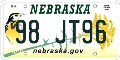 NE license plate 98JT96