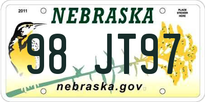 NE license plate 98JT97