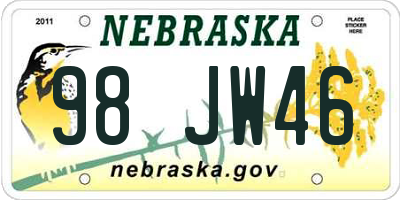 NE license plate 98JW46