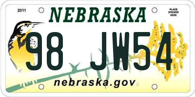 NE license plate 98JW54