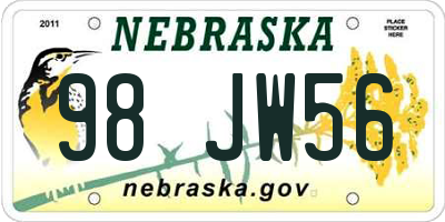 NE license plate 98JW56