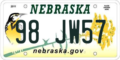 NE license plate 98JW57