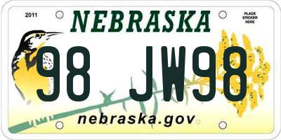 NE license plate 98JW98