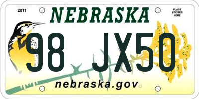 NE license plate 98JX50