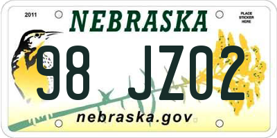 NE license plate 98JZ02