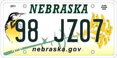 NE license plate 98JZ07