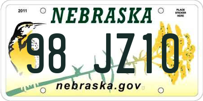 NE license plate 98JZ10
