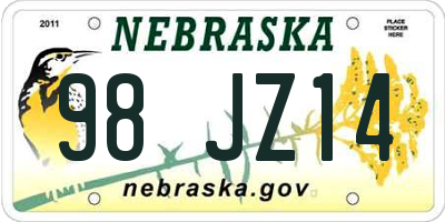 NE license plate 98JZ14