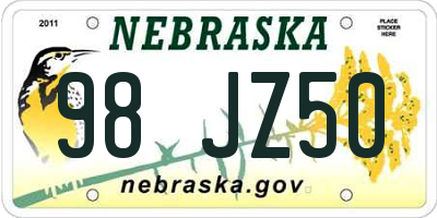 NE license plate 98JZ50