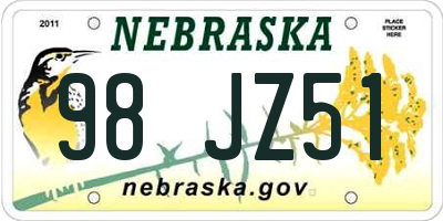 NE license plate 98JZ51
